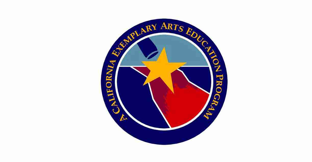 Seal of the California Exemplary Arts Education Program; circular logo with a yellow star over blue, teal, and red shapes and the program name around the edge.