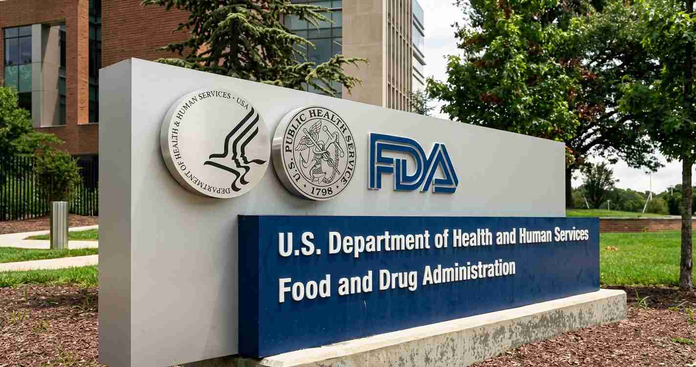 Exterior sign displaying U.S. Department of Health and Human Services and FDA, Food and Drug Administration